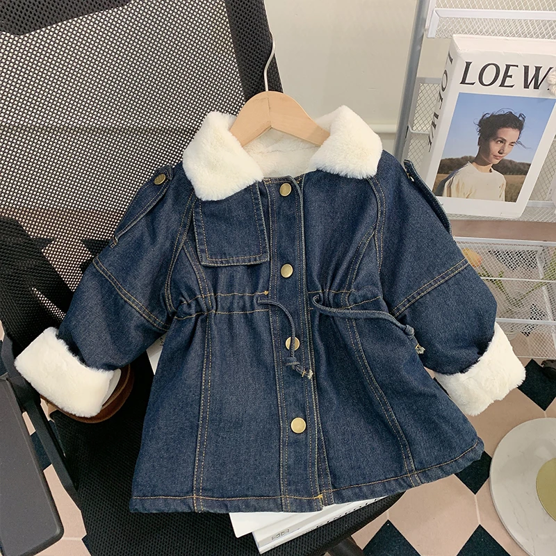 【米家原创】女童牛仔加绒外套秋冬装2024新款儿童洋气加厚保暖冬季