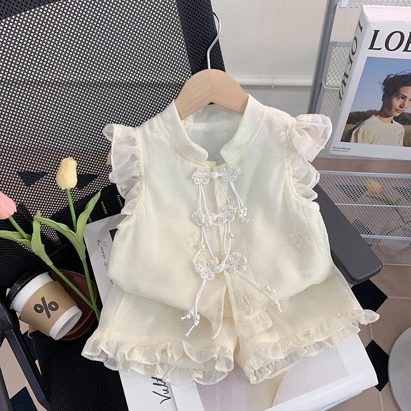 【米家原创】女童夏装套装2025新款洋气儿童国风上衣短裤两件套夏季