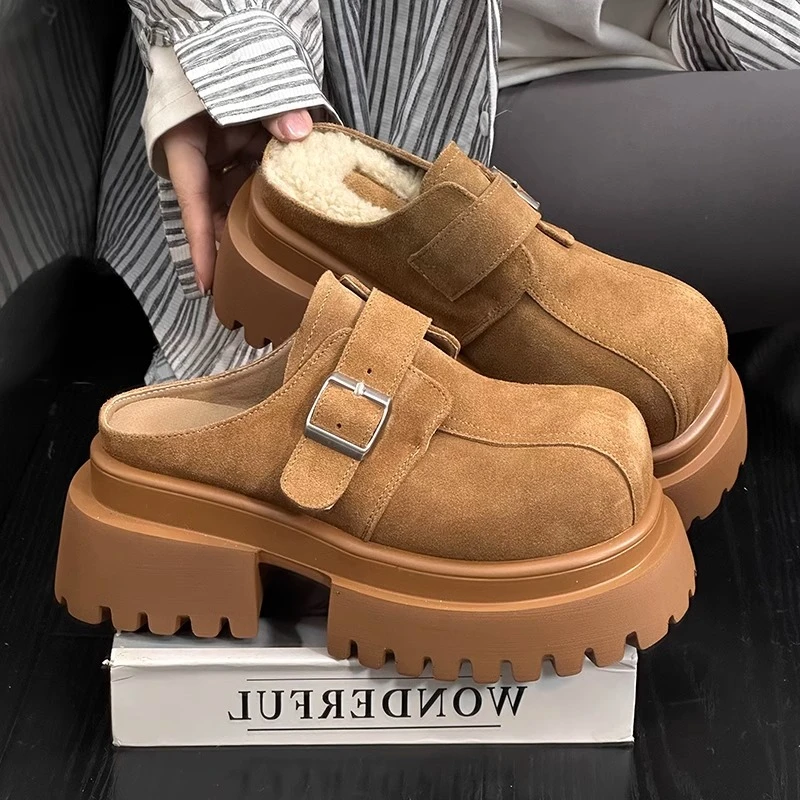 磨砂松糕厚底拖鞋女外穿2024新款复古百搭小个子增高包头半拖鞋潮