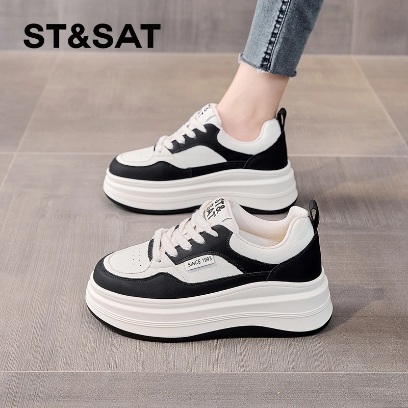 星期六小白鞋女2025新款爆款秋季真皮厚底内增高休闲百搭运动板鞋