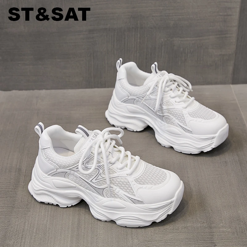 St&Sat/星期六老爹鞋女鞋2025新款夏季厚底小白增高透气运动鞋子
