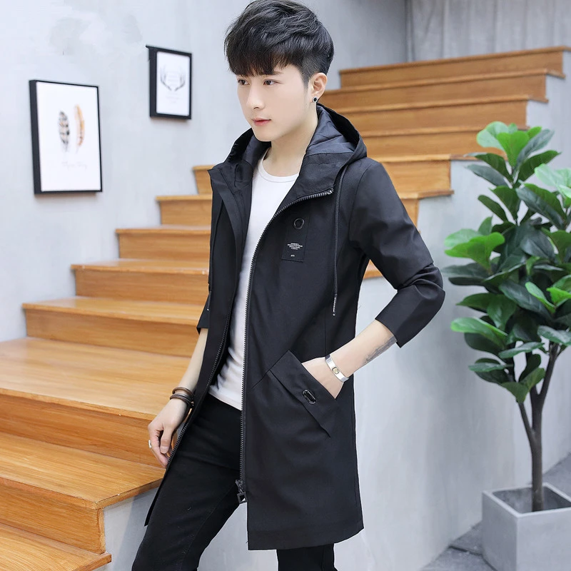 2023春秋季新款男士外套韩版夹克男装休闲帅气中长款风衣上衣服潮