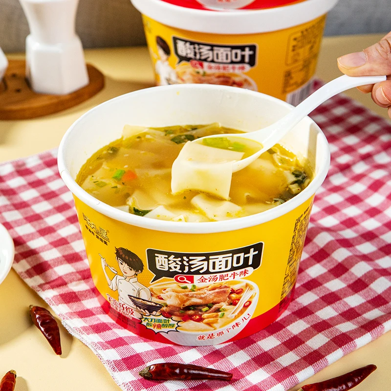 热卖6桶装！酸汤面叶桶装方便面速食非油炸烘焙面叶口味鲜香酸辣