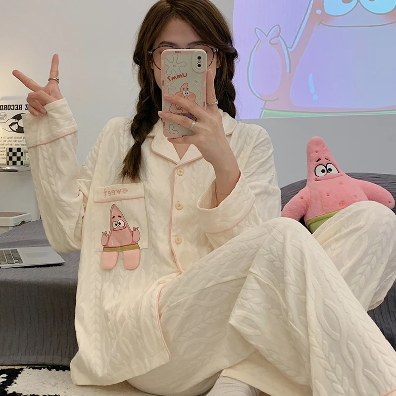 女士睡衣春秋棉质长袖甜美可爱卡通开衫休闲简约冬季可外穿家居服