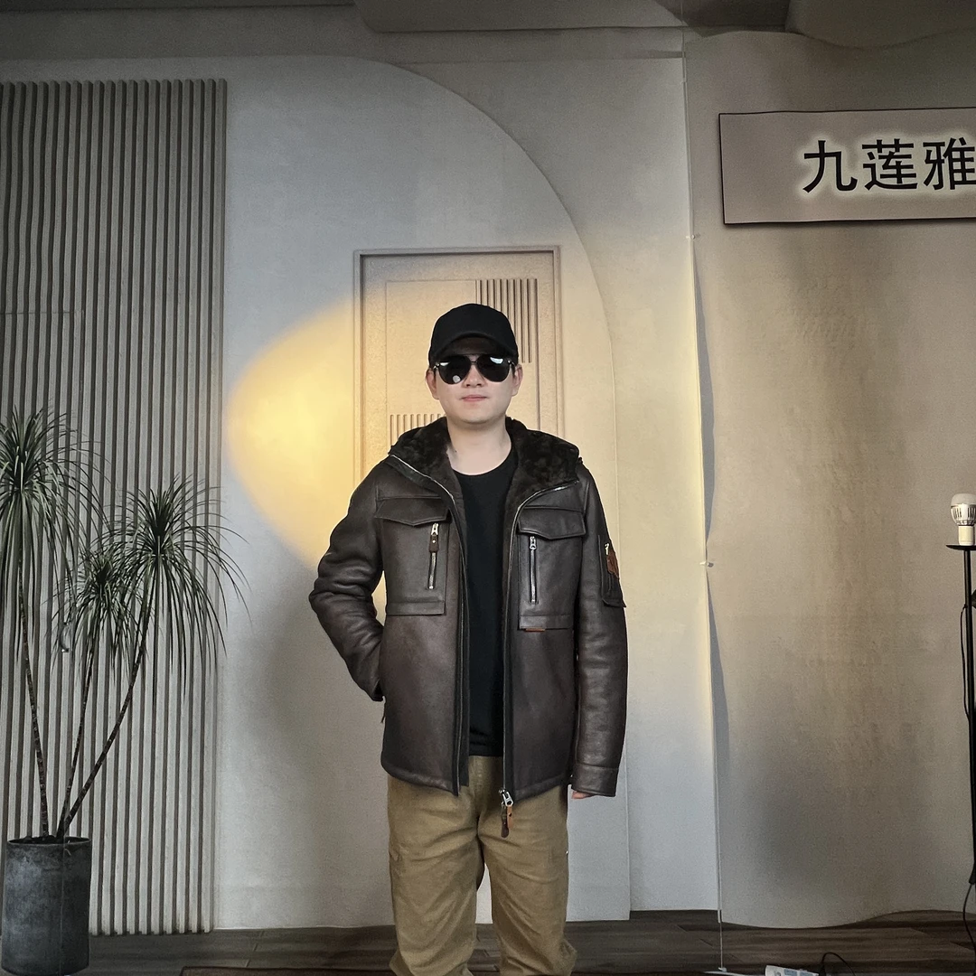 男款冬皮毛一体醇植浆染重洗复古时尚休闲保暖皮衣