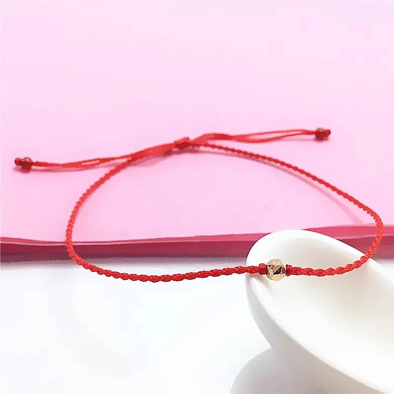 珠珠红绳手链纯手工编织好运百搭14K玫瑰金手链