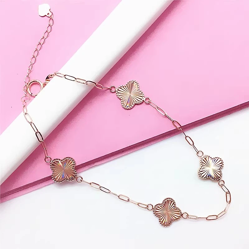 素金炫彩四叶草手链时尚闪亮百搭14K玫瑰金手链