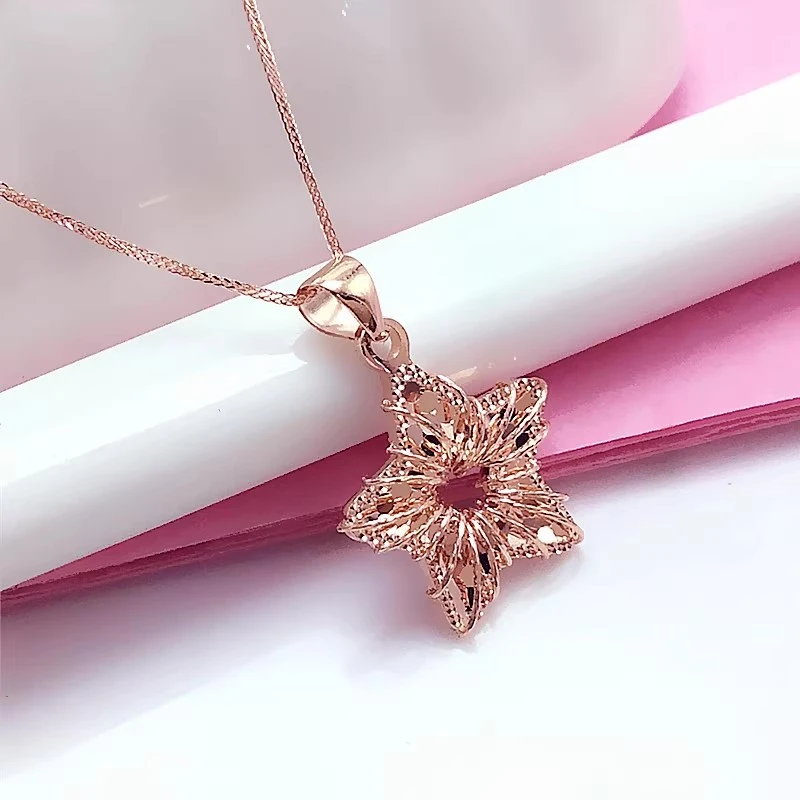 龙鳞拉丝星星吊坠项链时尚百搭气质14K玫瑰金项链