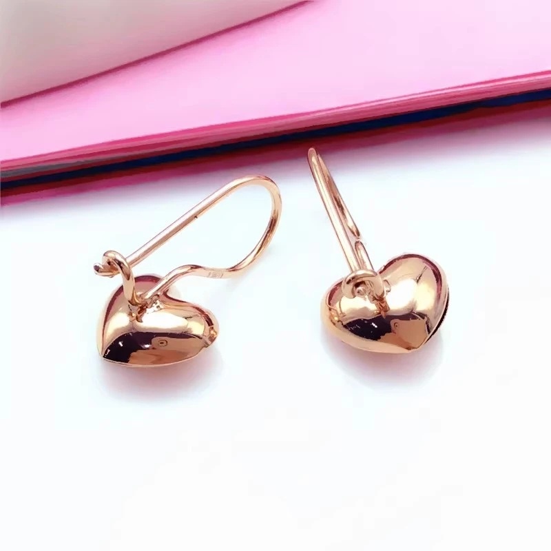 光面爱心耳坠女简约大气百搭14K玫瑰金耳饰耳钩