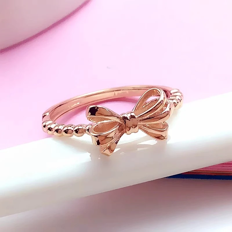 瑷菲尔珠宝14k玫瑰金蝴蝶结戒指经典活口戒指精致可调节