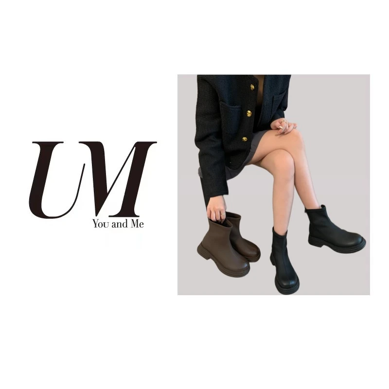 【U.M】女士瘦瘦舒适超纤踝靴百搭弹力瘦瘦靴3301
