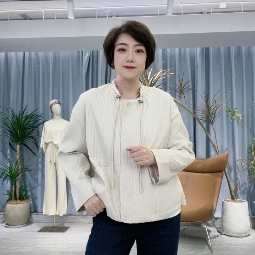 【U.M】新中式简约缎感绗美拉德缝圆领短外套