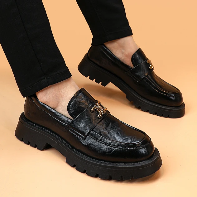 潮牌真皮乐福鞋男增高春季英伦一脚蹬懒人豆豆鞋韩版潮流休闲皮鞋