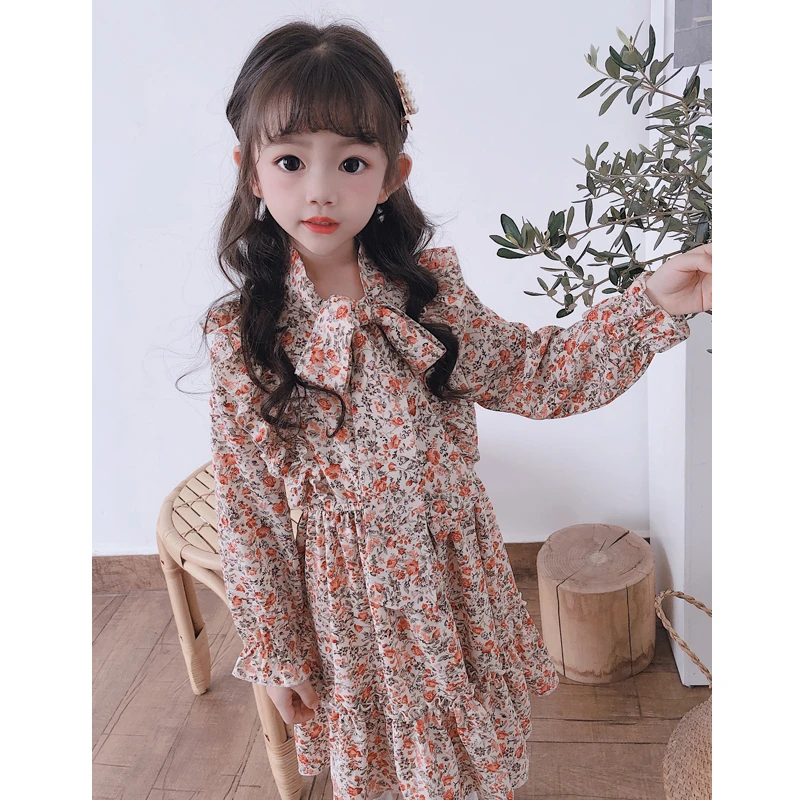 女童碎花长袖连衣裙DM525