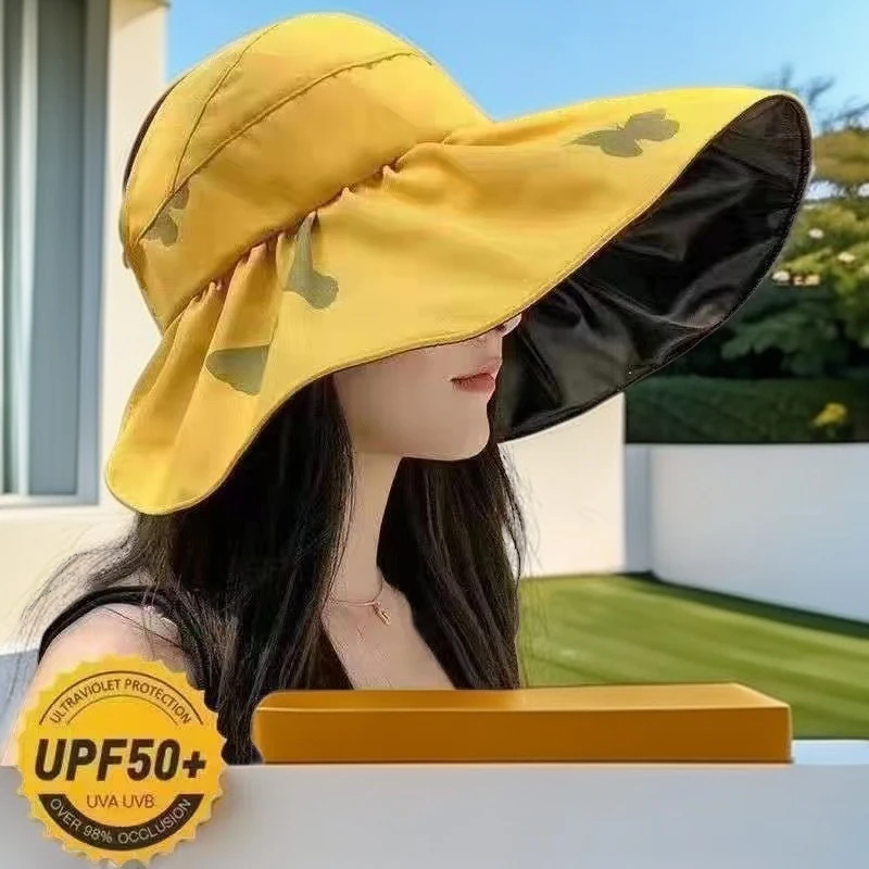 蝴蝶黑胶空顶帽夏天帽子女夏黑胶空顶遮阳帽时尚百搭大帽檐太阳帽