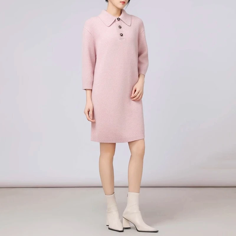 【商场同款】秋新款气质POLO领纽扣中长款七分袖休闲连衣裙1599030
