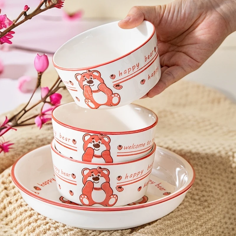 网红家用可爱米饭碗耐高温高颜值亲子卡通陶瓷喝汤吃面条餐具套装