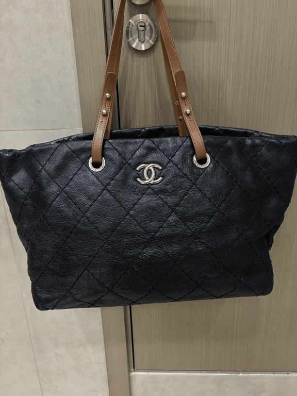 95新 Chanel/香奈儿 黑银托特单肩包