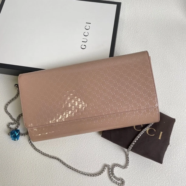 95新 GUCCI/古驰 Gucci奶茶色手拿包斜挎包