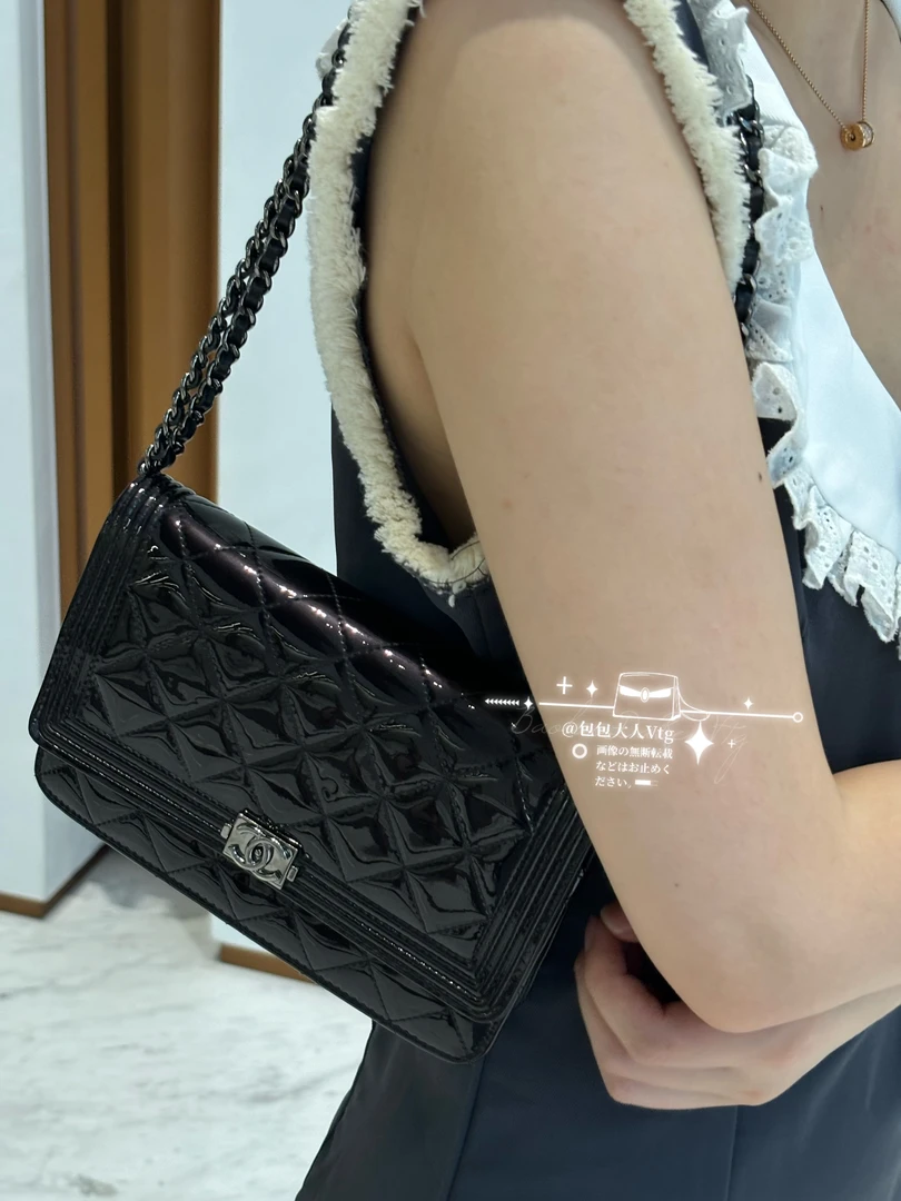95新 Chanel/香奈儿 黑银漆皮发财woc单肩包