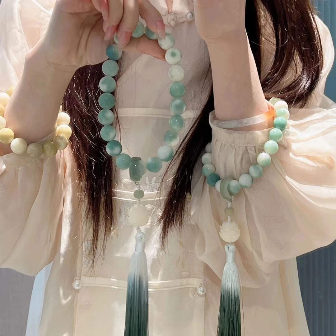 DIY手工串珠11mm12.5mm飘花绿色风花色元宝卡金色绕指柔非正圆