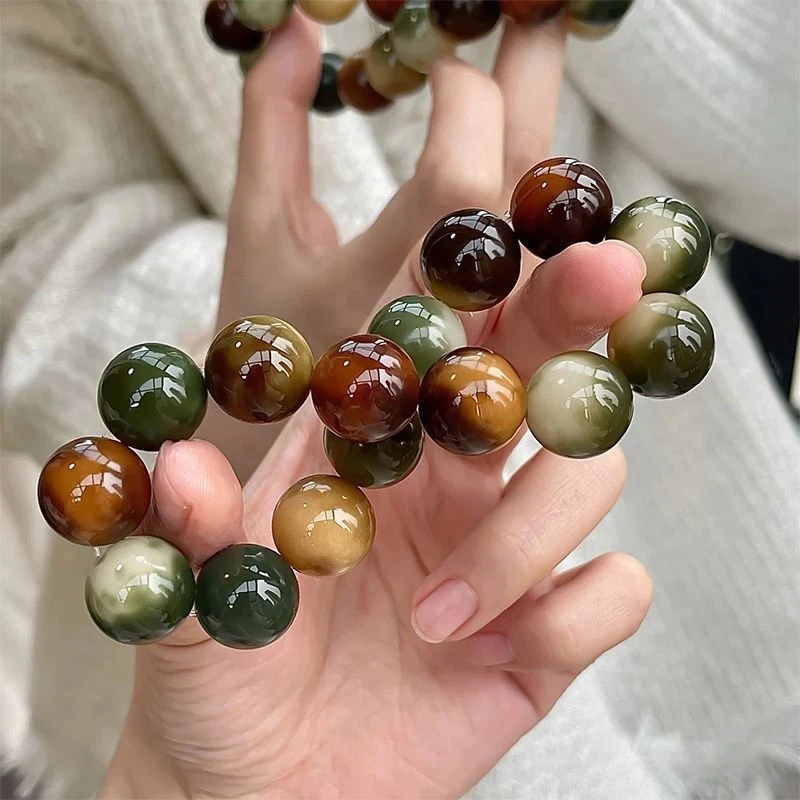 【精品珠】DIY手工串珠15.5m花皮正圆珠子自然形成的颜色手持佛珠