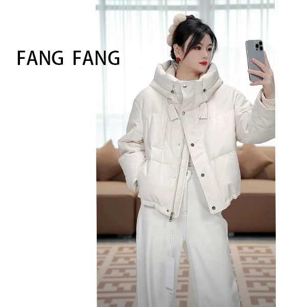 房房优品 长款皮鹅绒服时尚百搭真皮女款皮衣加厚冬季真皮外套女