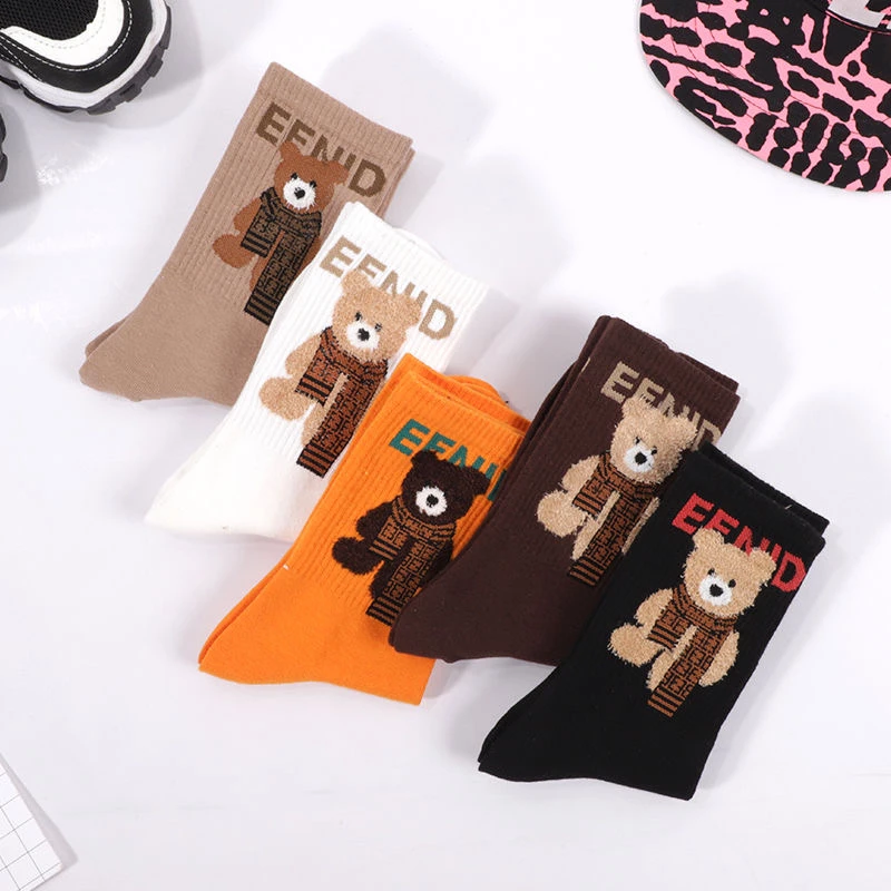 女袜围脖熊冬季新款高筒保暖潮流百搭