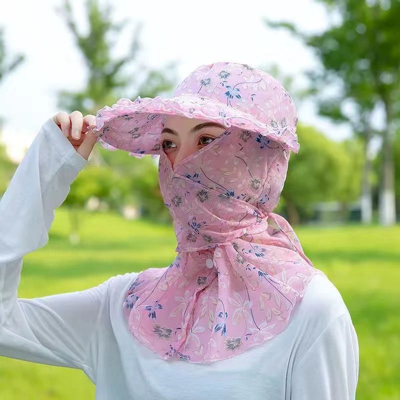 遮阳帽女防晒帽子夏季大沿骑车遮脸面罩防紫外线采茶帽干活太阳帽