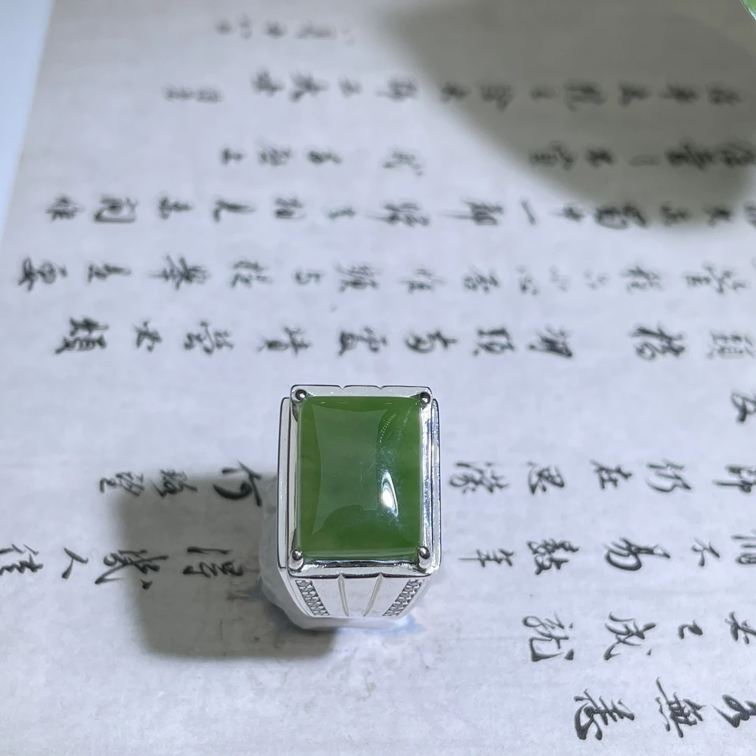 JMB24-10  S925和田碧玉方形戒指