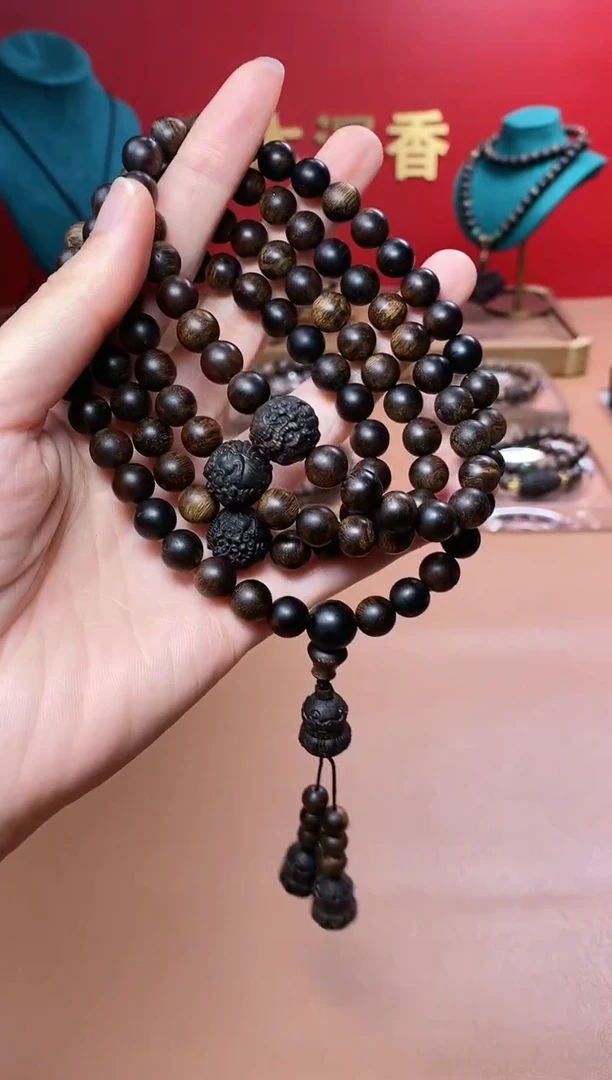 【闪购商品】沉香手串Y富森红土瘿子留疤08*108定制款