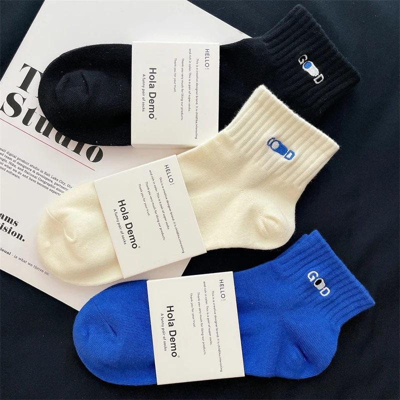 日本吉良4双男士中短筒袜子纯绵吸汗透气船袜潮ins字母春夏男女白