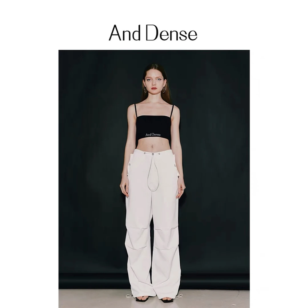 【SSS买手店】And Dense裤子小众设计感工装裤子女直筒白色降落伞裤