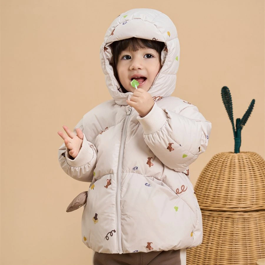 90绒鹅绒玩偶婴儿绒羽绒服男童冬季女童短款外套2023新款保暖