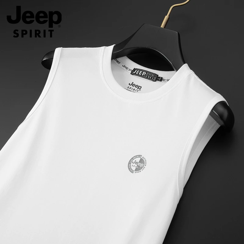 JEEP吉普上衣男士背心男装健身锻炼夏季透气薄款纯色圆领弹力马夹