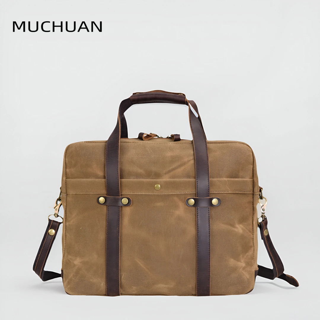 斜挎通勤包美式复古油蜡帆布公文包男士斜挎手提包商务休闲邮差包