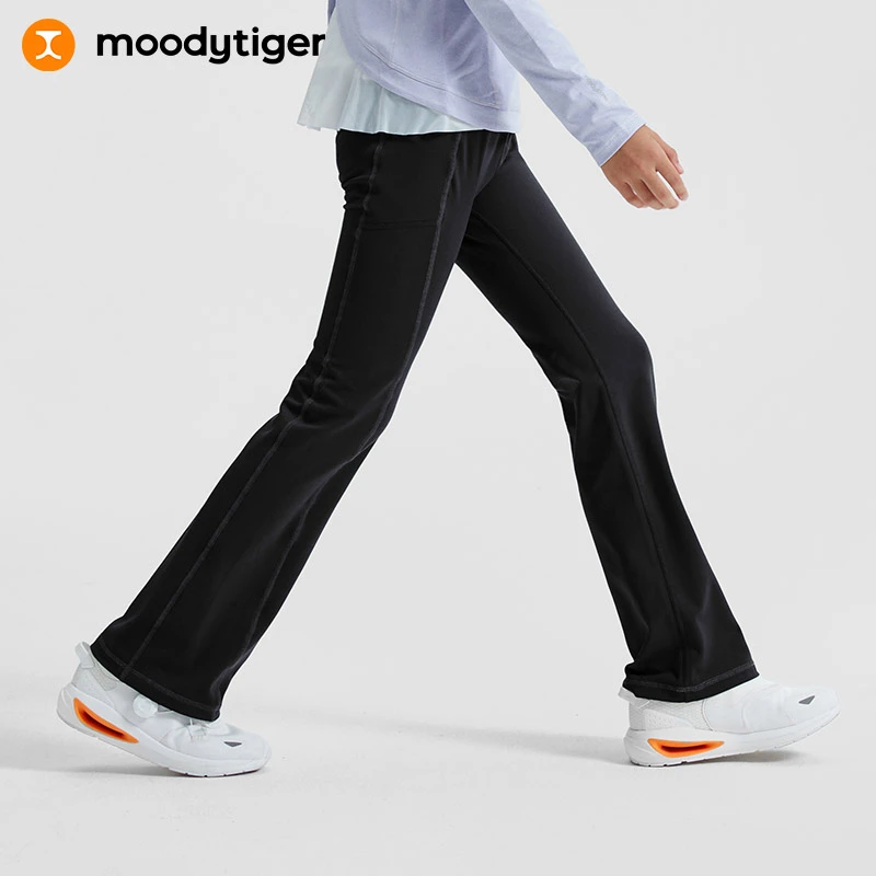 moodytiger儿童裤子春新女童休闲个性喇叭裤打底运动裤M33211408