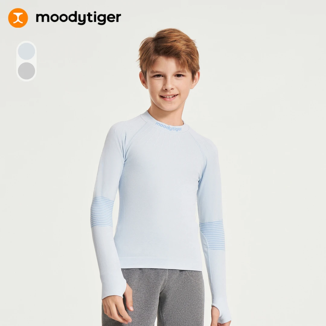 moodytiger秋冬款男童一体织快干排汗长袖打底运动紧身T恤【H】