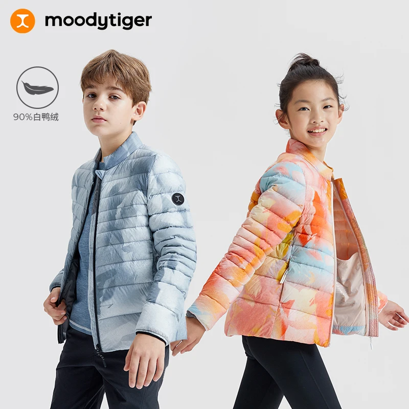 moodytiger儿童羽绒服男女童秋新印花冬季三防轻薄鸭绒服【DR】