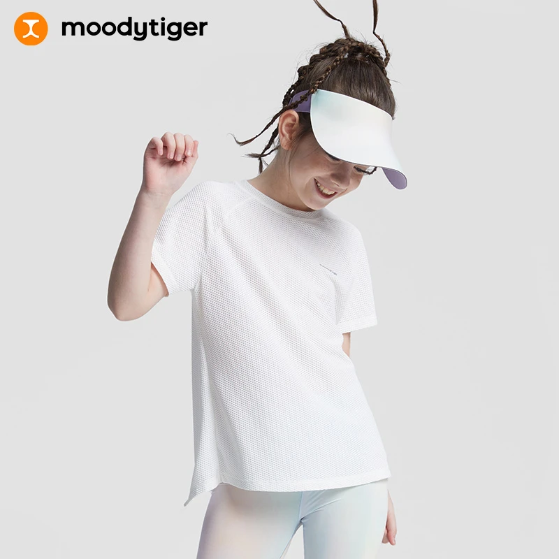 moodytiger儿童T恤夏季新款女童排汗透气运动短袖T恤[DR]