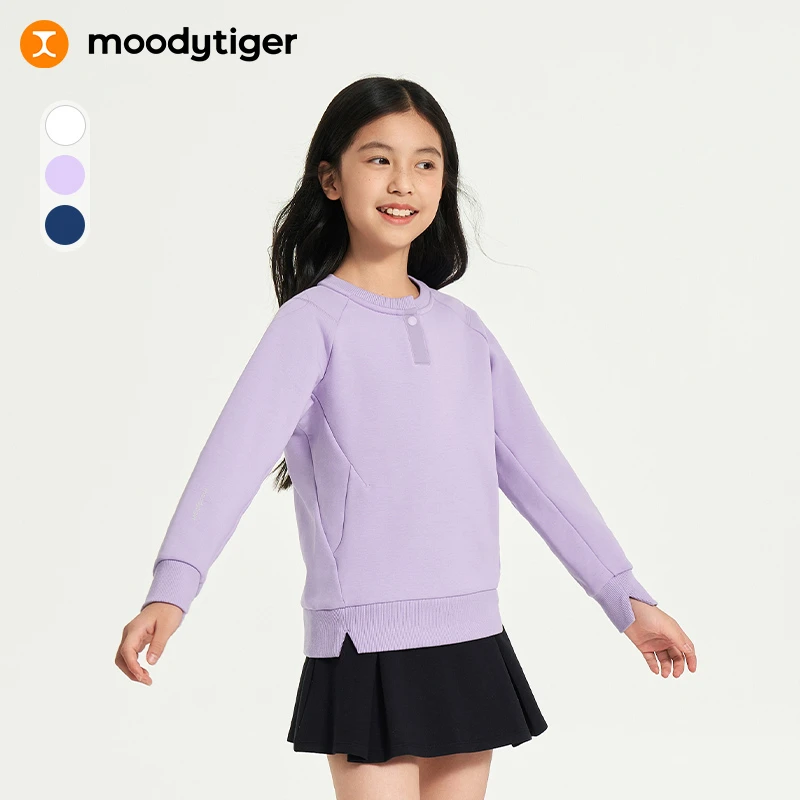 moodytiger新款女童长袖休闲圆领户外运动卫衣44210304【DR】