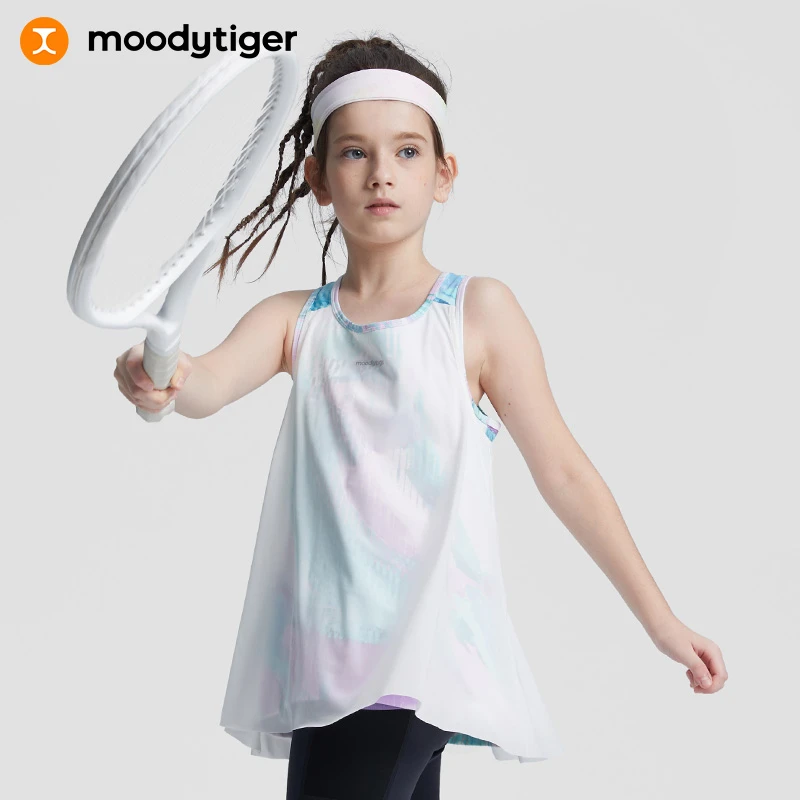 moodytiger儿童背心夏季新女童轻薄双层假两件运动背心[DR]