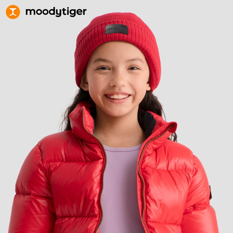moodytiger儿童冬季加绒秋冬休闲毛线帽冬纯色保暖防寒护耳【H】