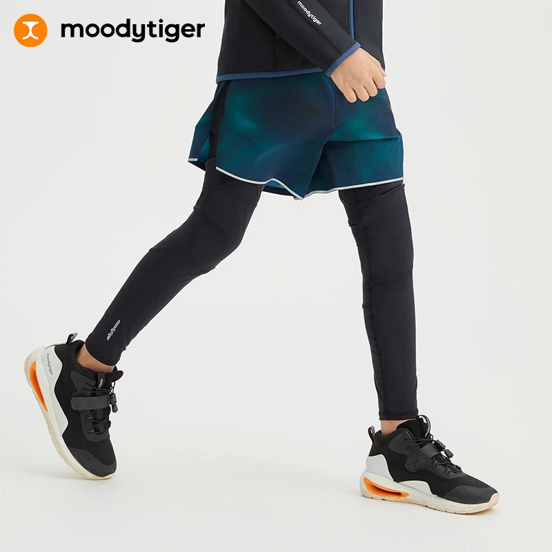moodytiger24男童假两件儿童个性弹力户外运动裤子【H】