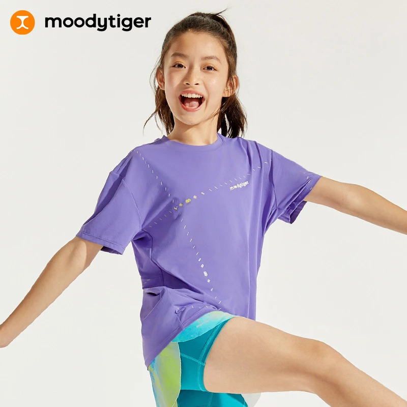 【网球系列】moodytiger儿童速干短袖夏新款宽松弹力运动T42510101
