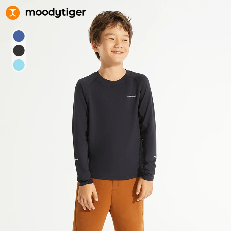 moodytiger儿童T恤24新款男女童户外运动透气圆领长袖上衣【合H7】