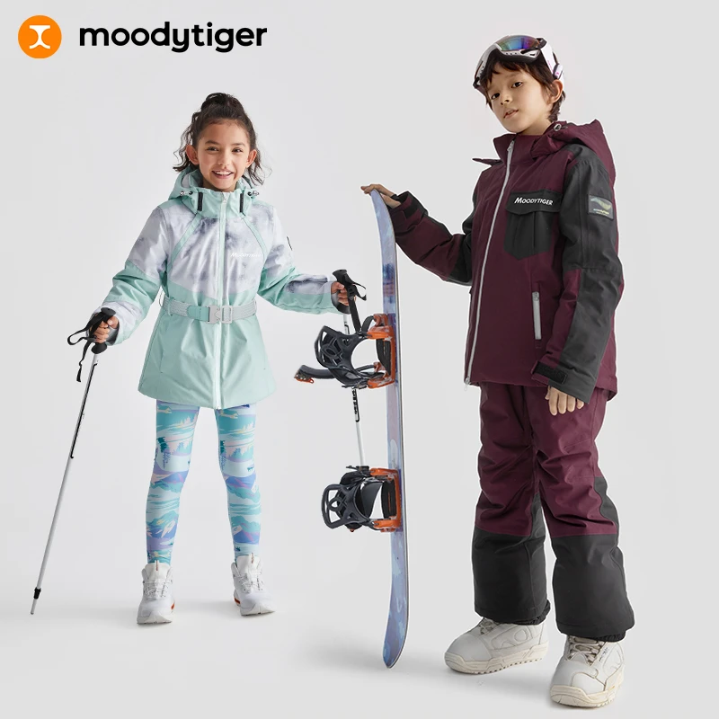 moodytiger儿童冬季防护抗寒加厚保暖运动专业滑雪服