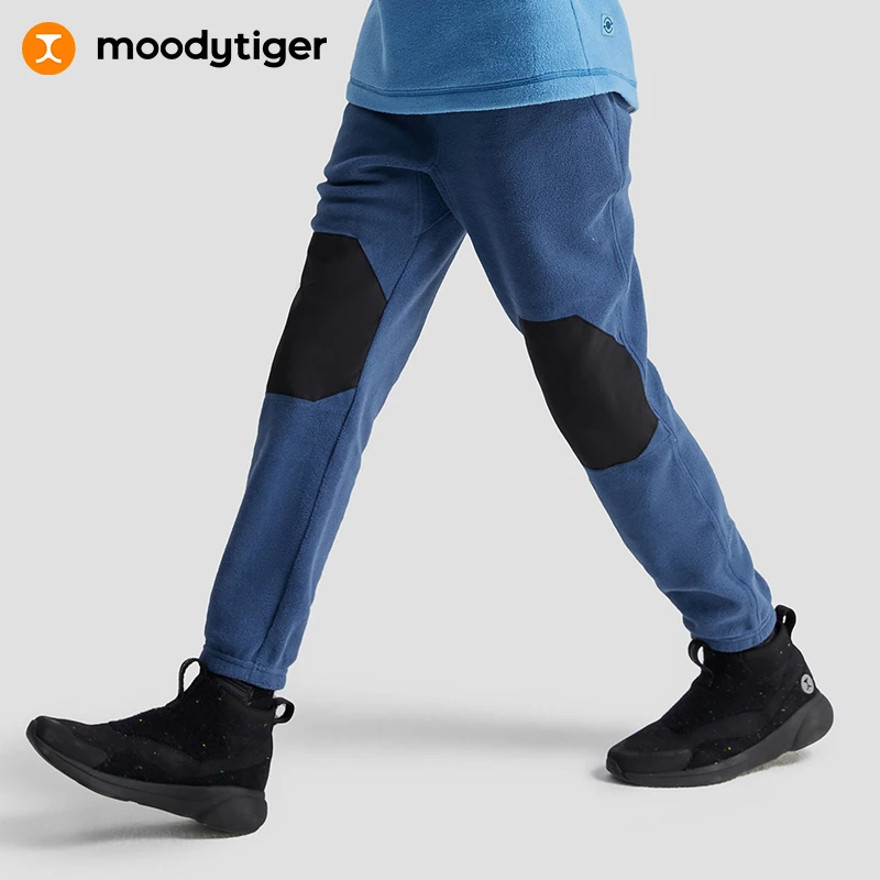 moodytiger儿童运动裤新款拼接轻便保暖摇粒绒长裤M34111307【H】