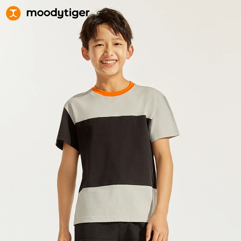 moodytiger男童运动休闲圆领拼接短袖T恤百搭舒适42110104【H】