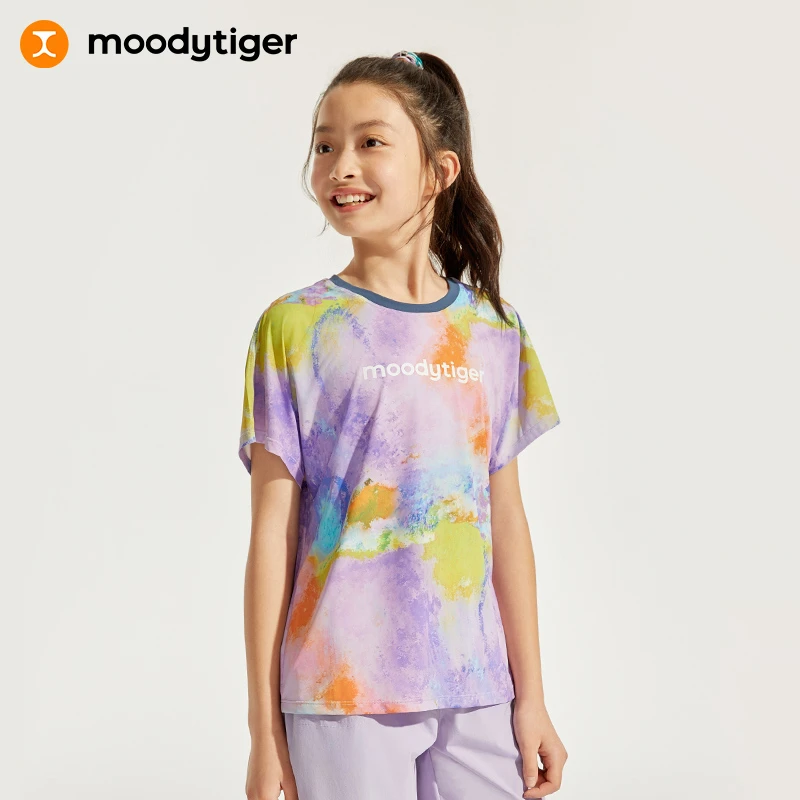 moodytiger夏新款女童运动休闲印花清凉网球短袖T恤42210118【H】